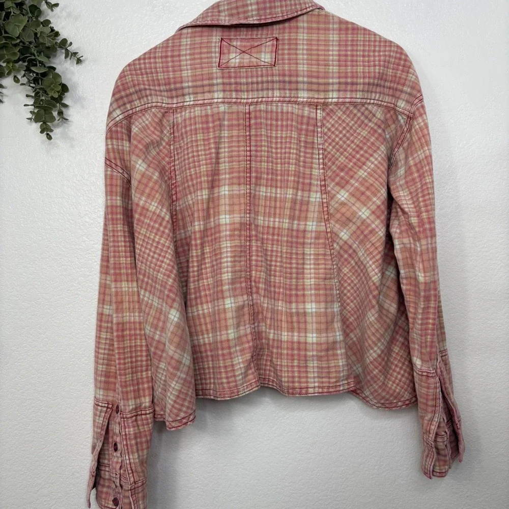 Free People We The Free Remade Plaid Top Red Combo Button Front Shirt Small - Picture 10 of 10